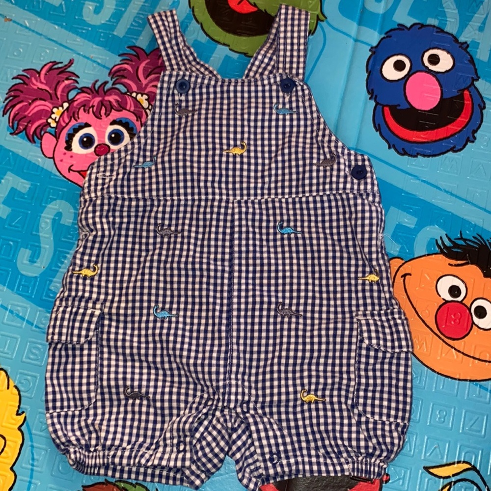 Plaid Dino overalls